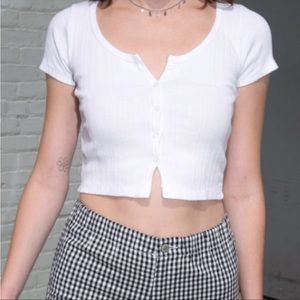 Brandy Melville Zelle Button Up Top White Short Sleeve